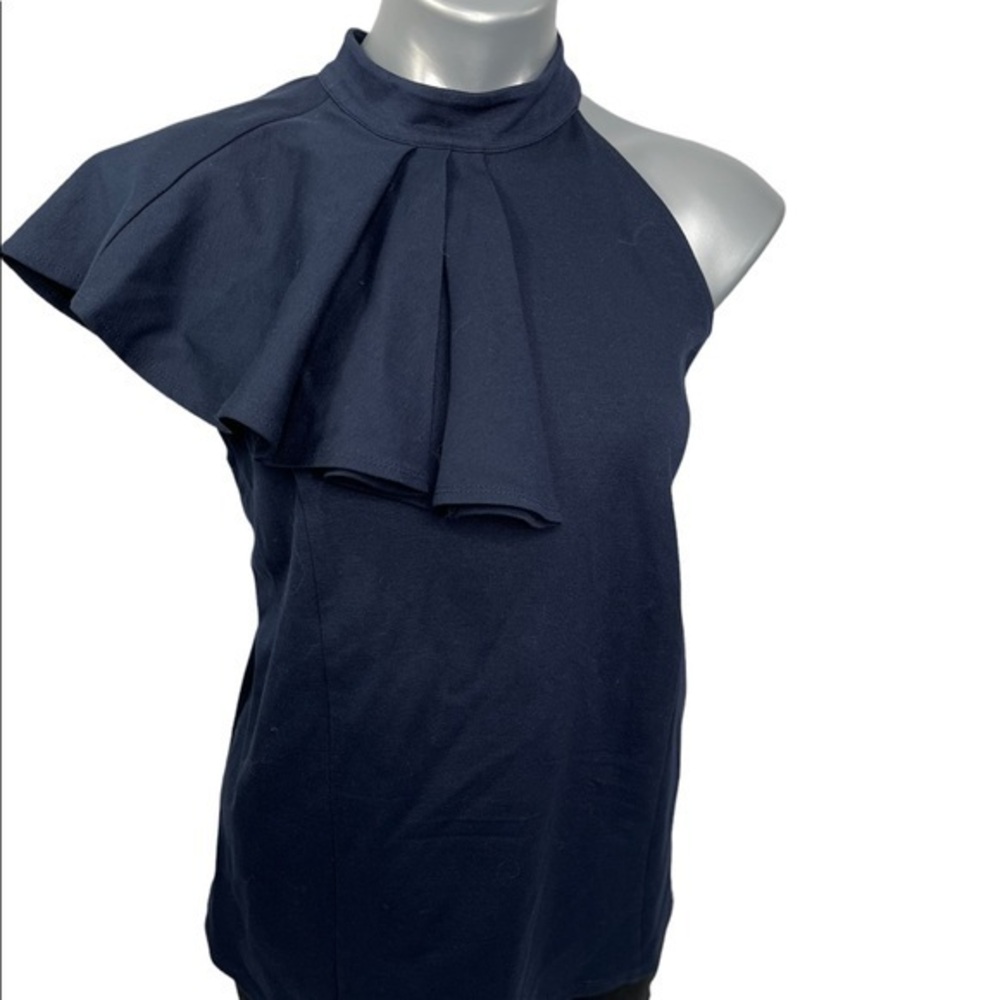 Anthropology Eri + Ali asymmetric one shoulder mandarin collar top